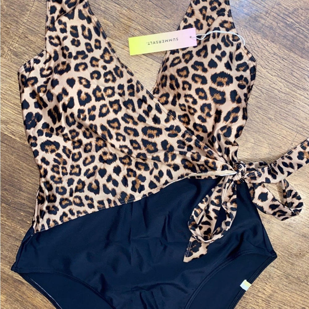 Summersalt The Perfect Wrap One-Piece Leopard Print Black 8